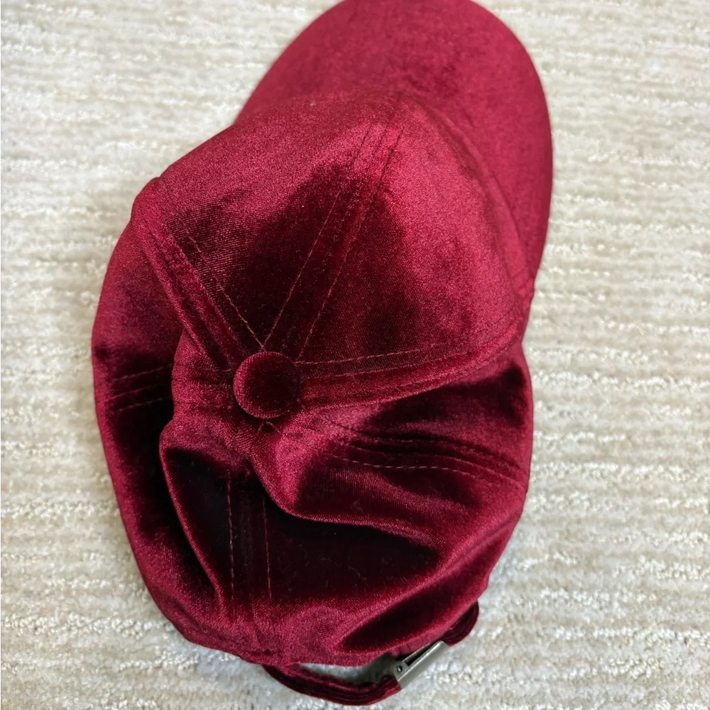 Velvet Baseball Cap Womens One Size Dark Red Maroon Burgundy Adjustable Hat - Picture 5 of 8
